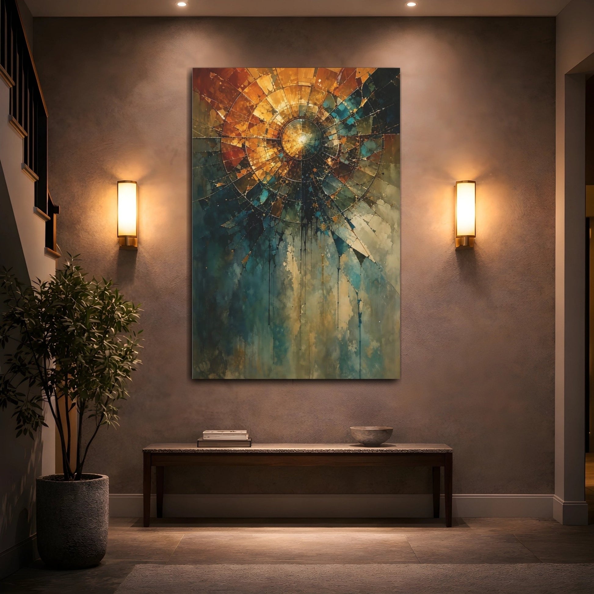 Abstract Geometric Burst Warm Tones Canvas Print – Living Room, Above Sofa - YesArtYes