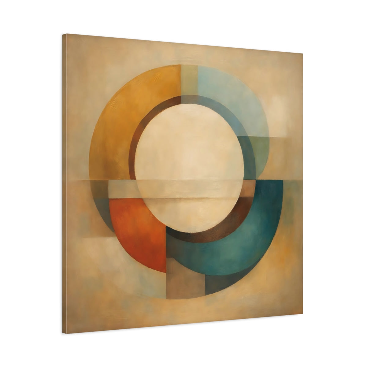 Main Mockup. Abstract Geometric Circle Earthy Geometric shown as stretched canvas wall art