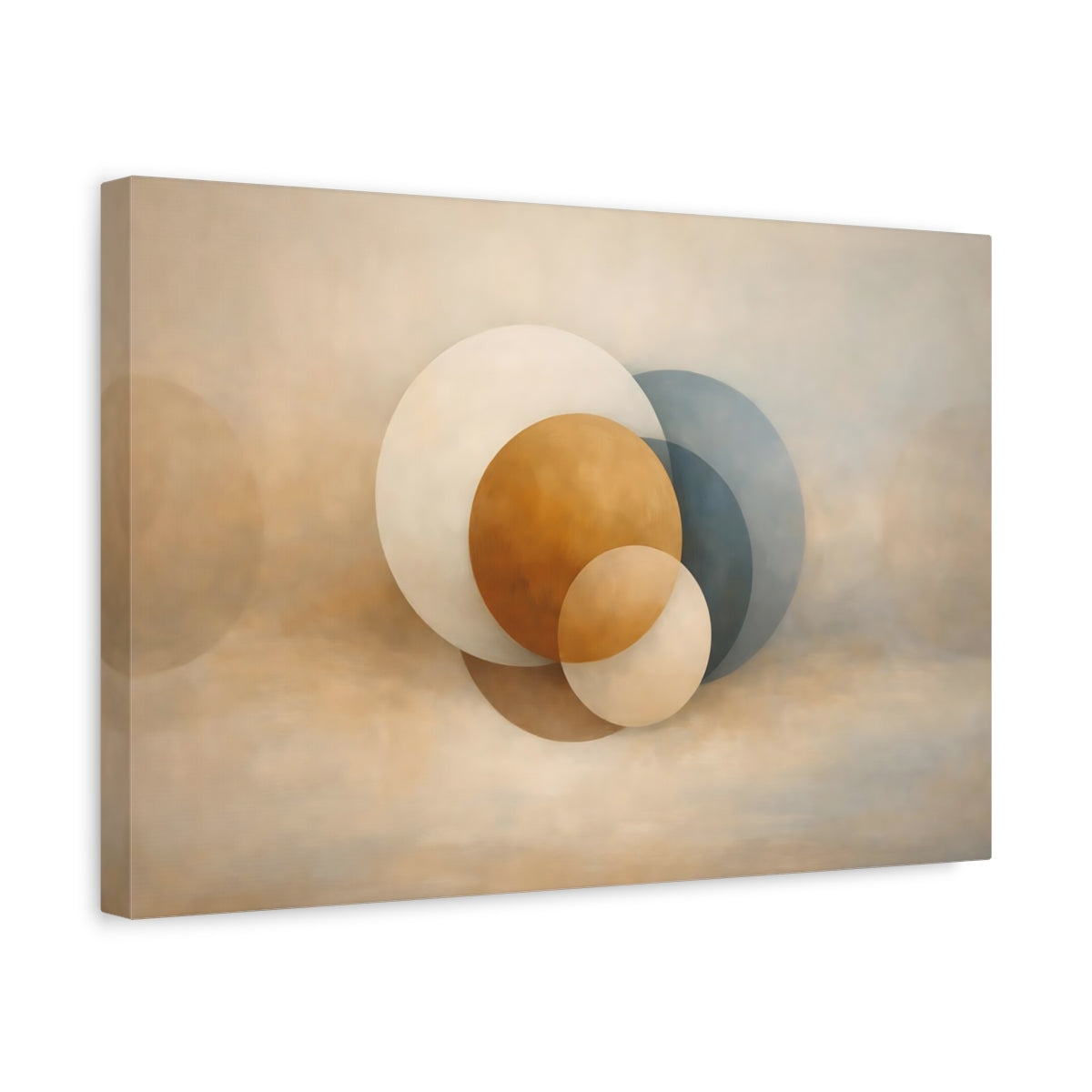 Side Mockup 4. Abstract Geometric Circles Brown Blue Circles shown as stretched canvas wall art