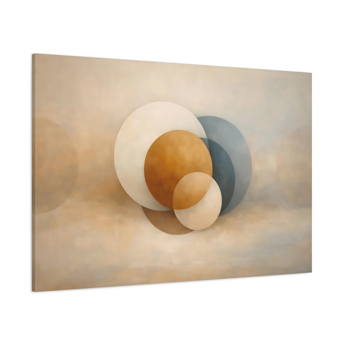 Main Mockup. Abstract Geometric Circles Brown Blue Circles shown as stretched canvas wall art