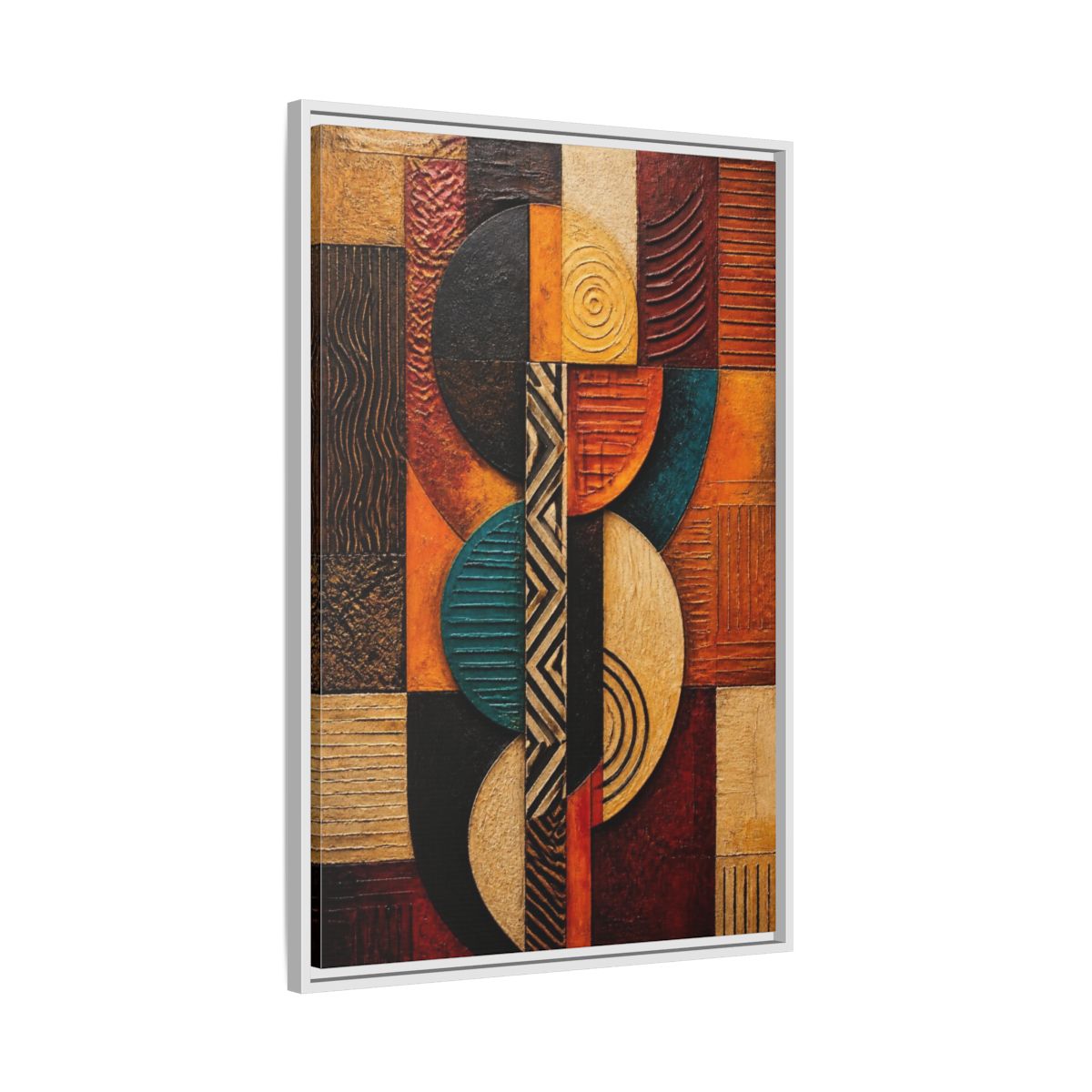 Side Mockup 9. Abstract Geometric Circles shown as framed canvas print