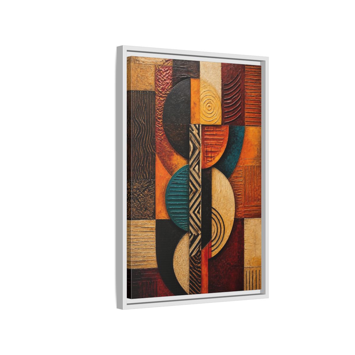 Side Mockup 1. Abstract Geometric Circles shown as framed canvas print