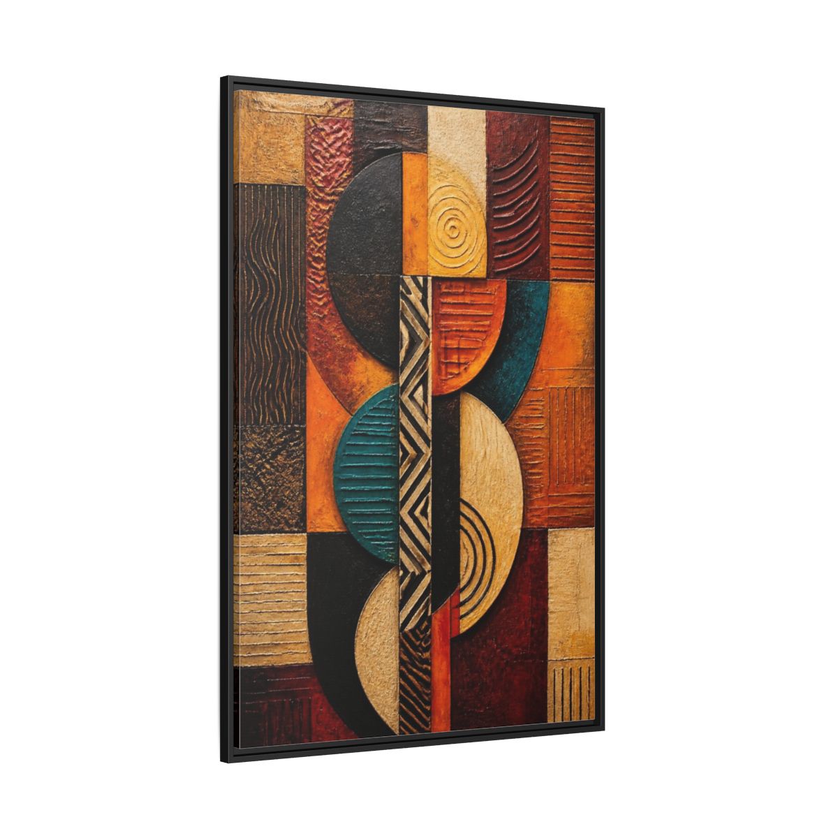 Side Mockup 12. Abstract Geometric Circles shown as framed canvas print