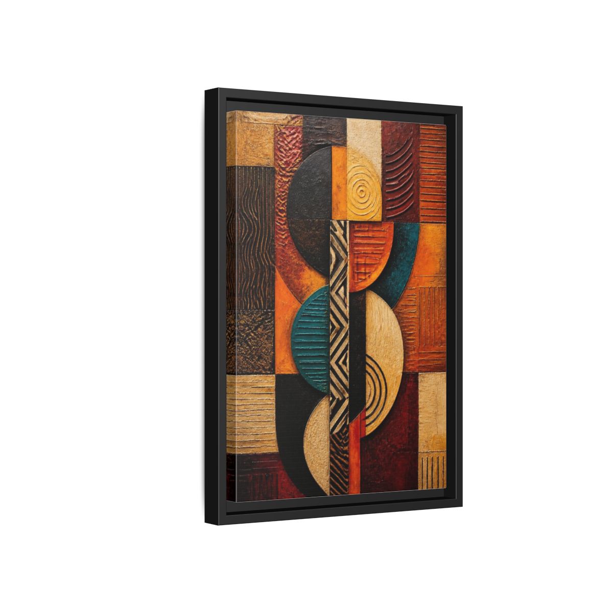 Side Mockup 6. Abstract Geometric Circles shown as framed canvas print