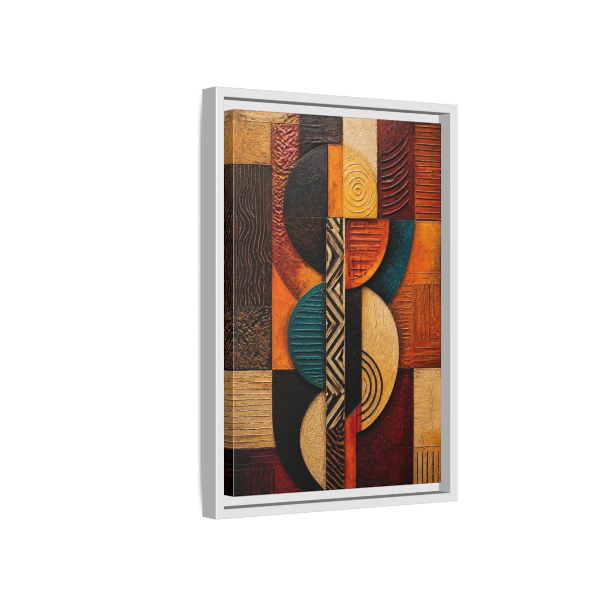 Side Mockup 4. Abstract Geometric Circles shown as framed canvas print