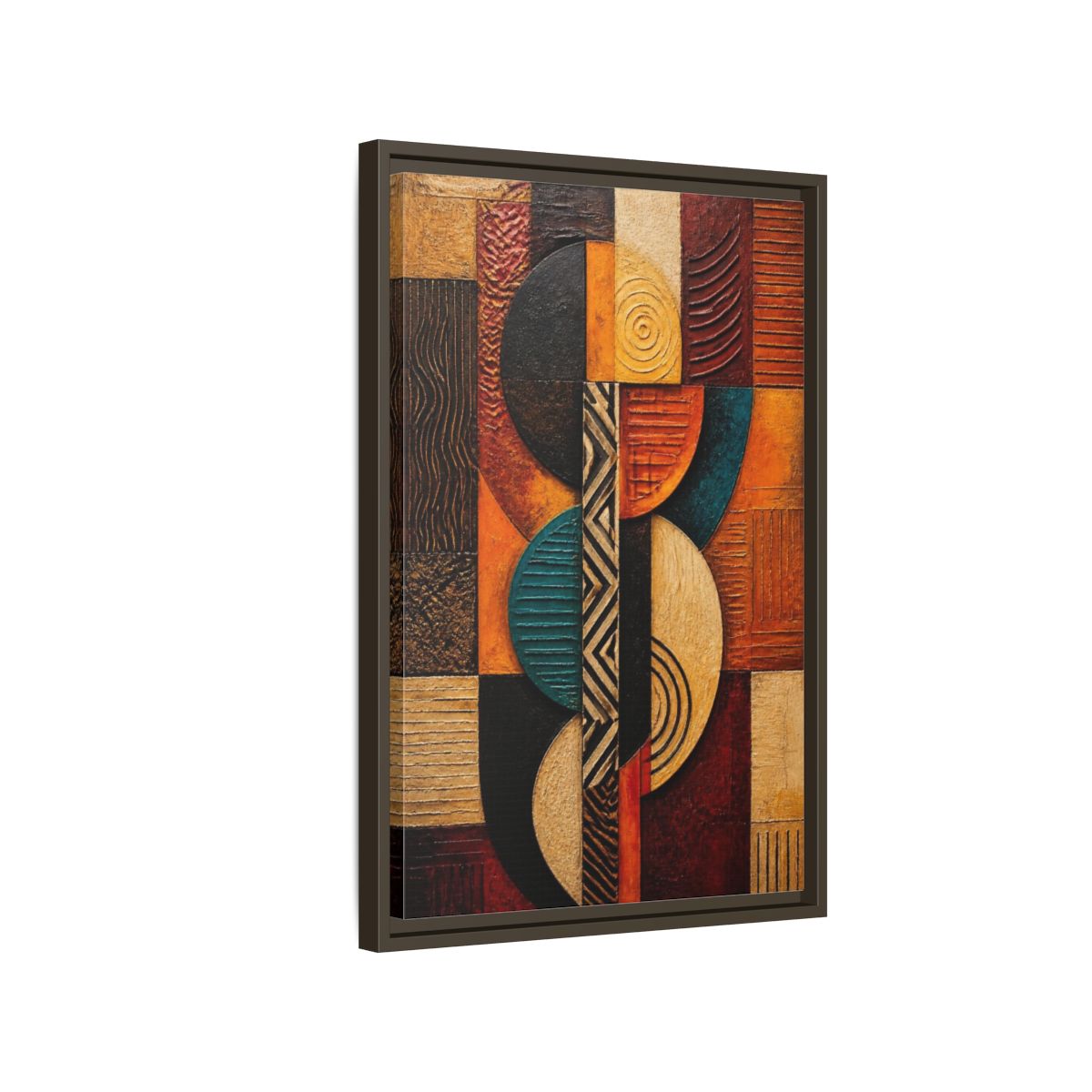 Side Mockup 2. Abstract Geometric Circles shown as framed canvas print