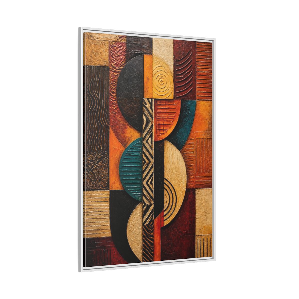 Side Mockup 7. Abstract Geometric Circles shown as framed canvas print
