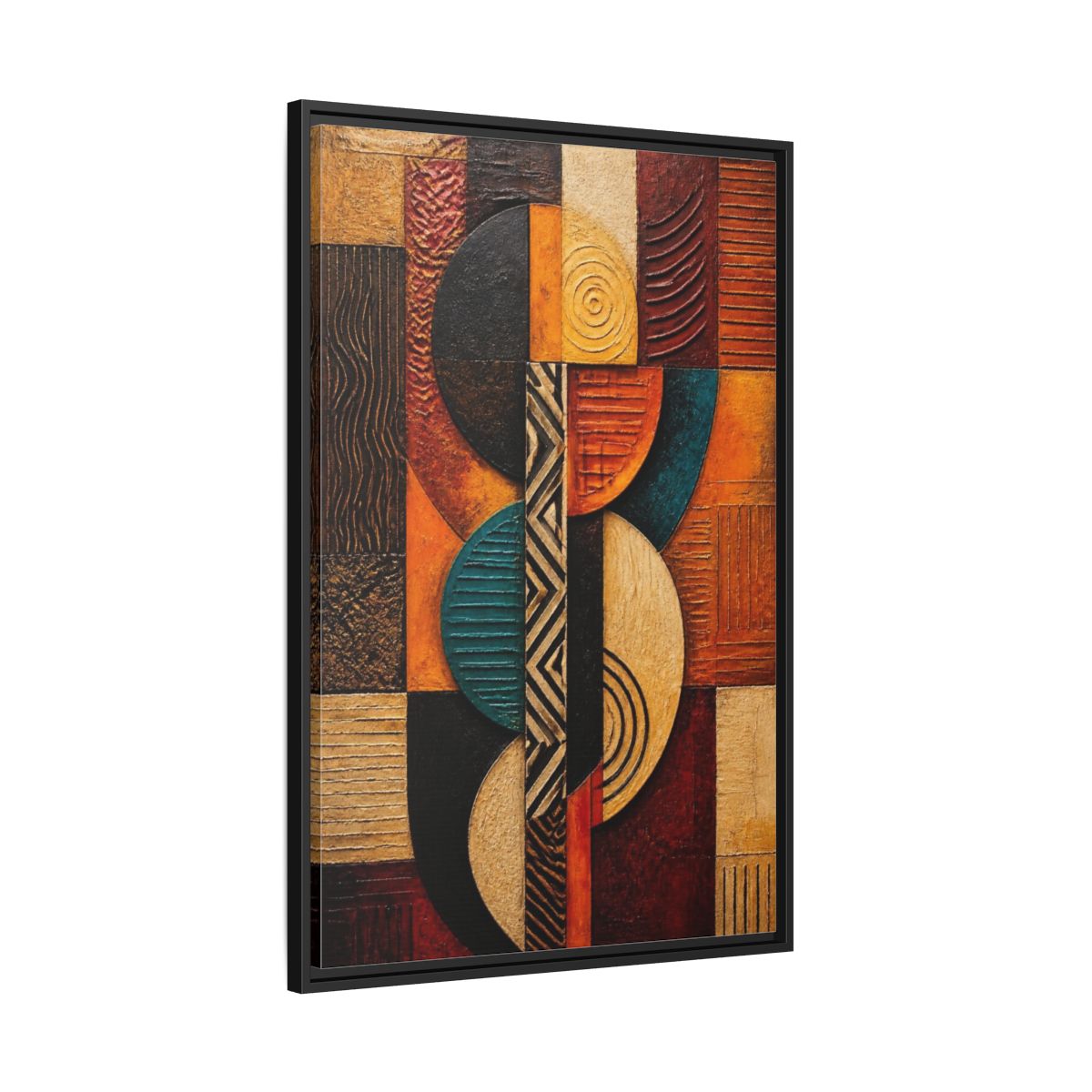 Side Mockup 13. Abstract Geometric Circles shown as framed canvas print