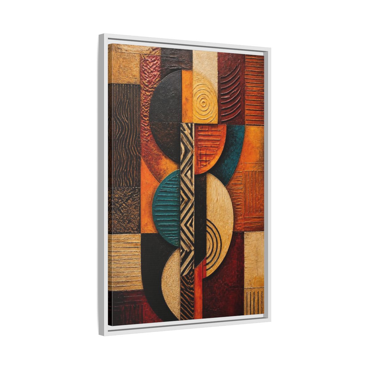 Side Mockup 10. Abstract Geometric Circles shown as framed canvas print