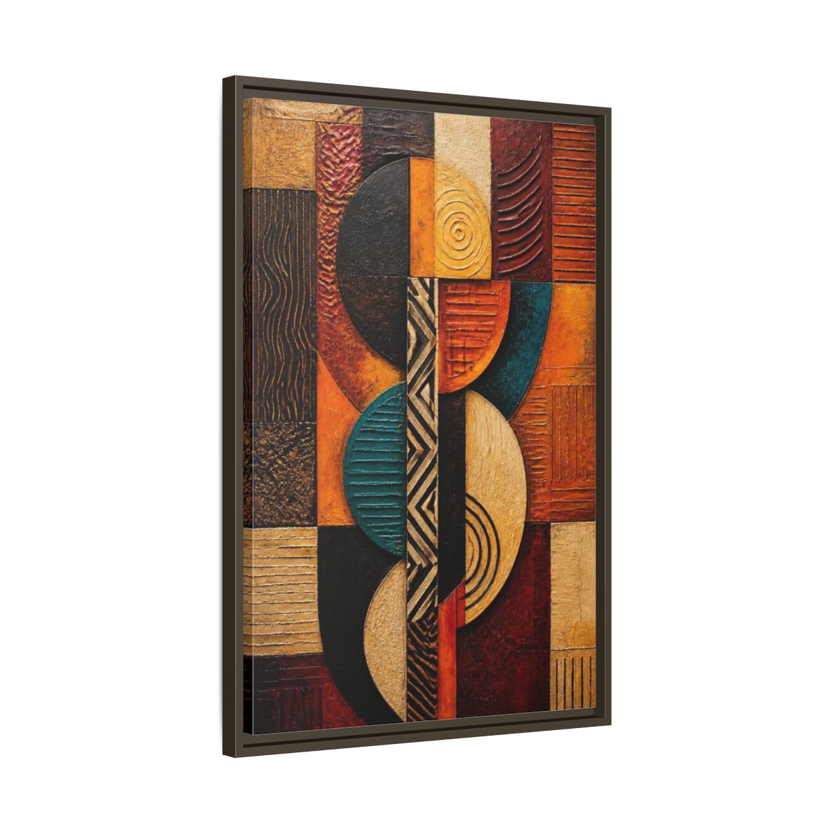 Side Mockup 11. Abstract Geometric Circles shown as framed canvas print