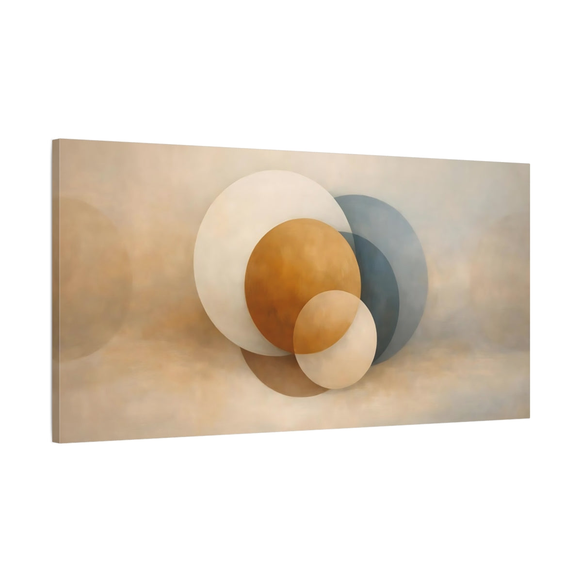 Side Mockup 1. Abstract Geometric Circles Neutral Abstract Circles shown as stretched canvas wall art