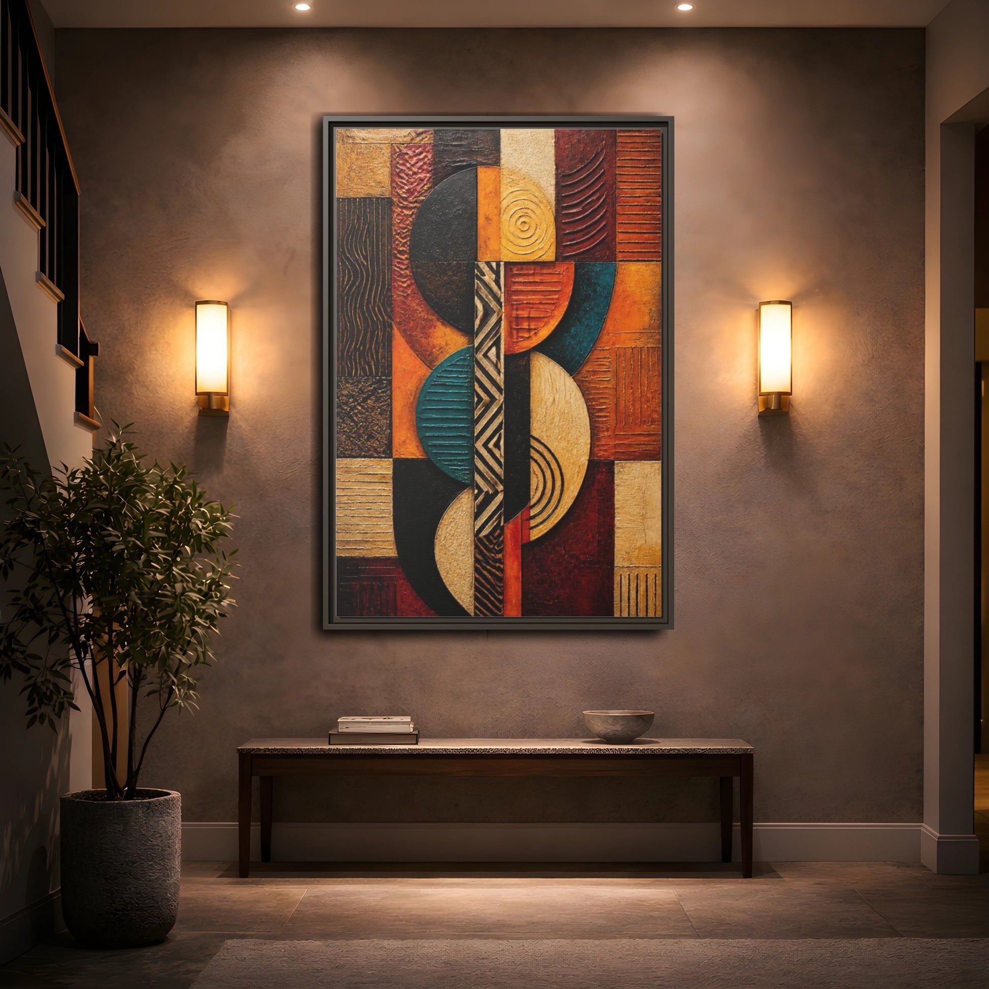 Mockup 2. Abstract Geometric Circles shown as framed canvas print