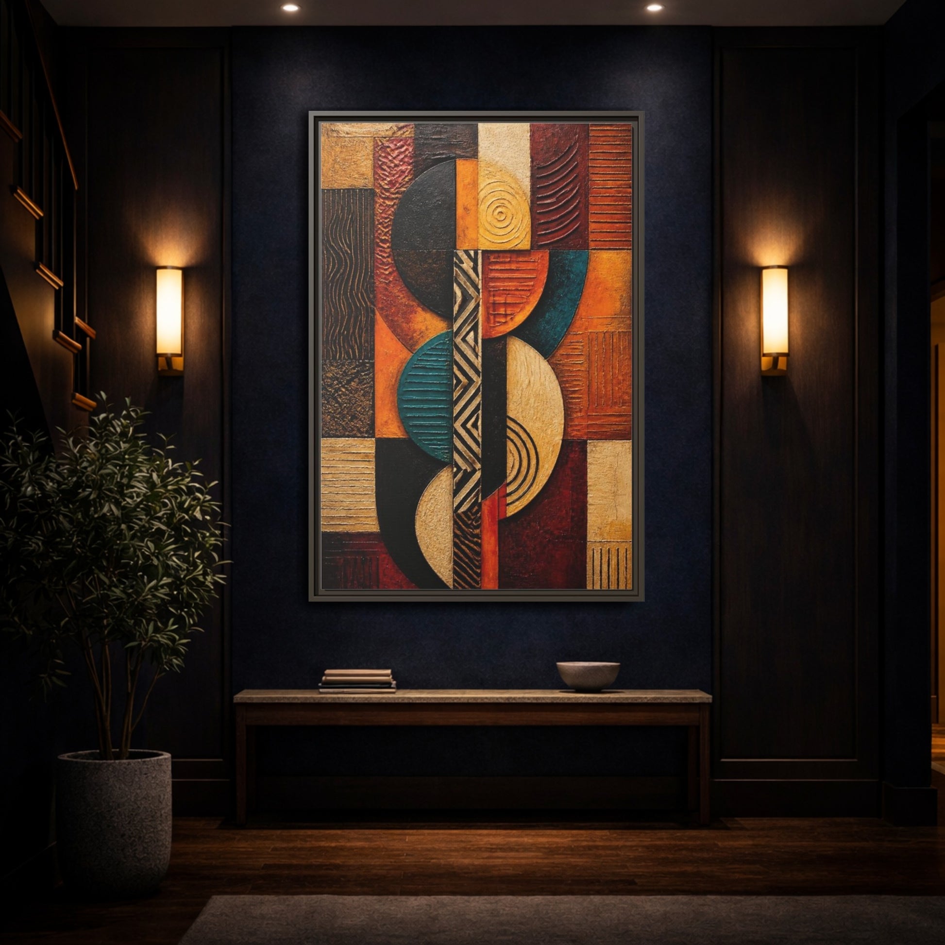 Mockup 4. Abstract Geometric Circles shown as framed canvas print