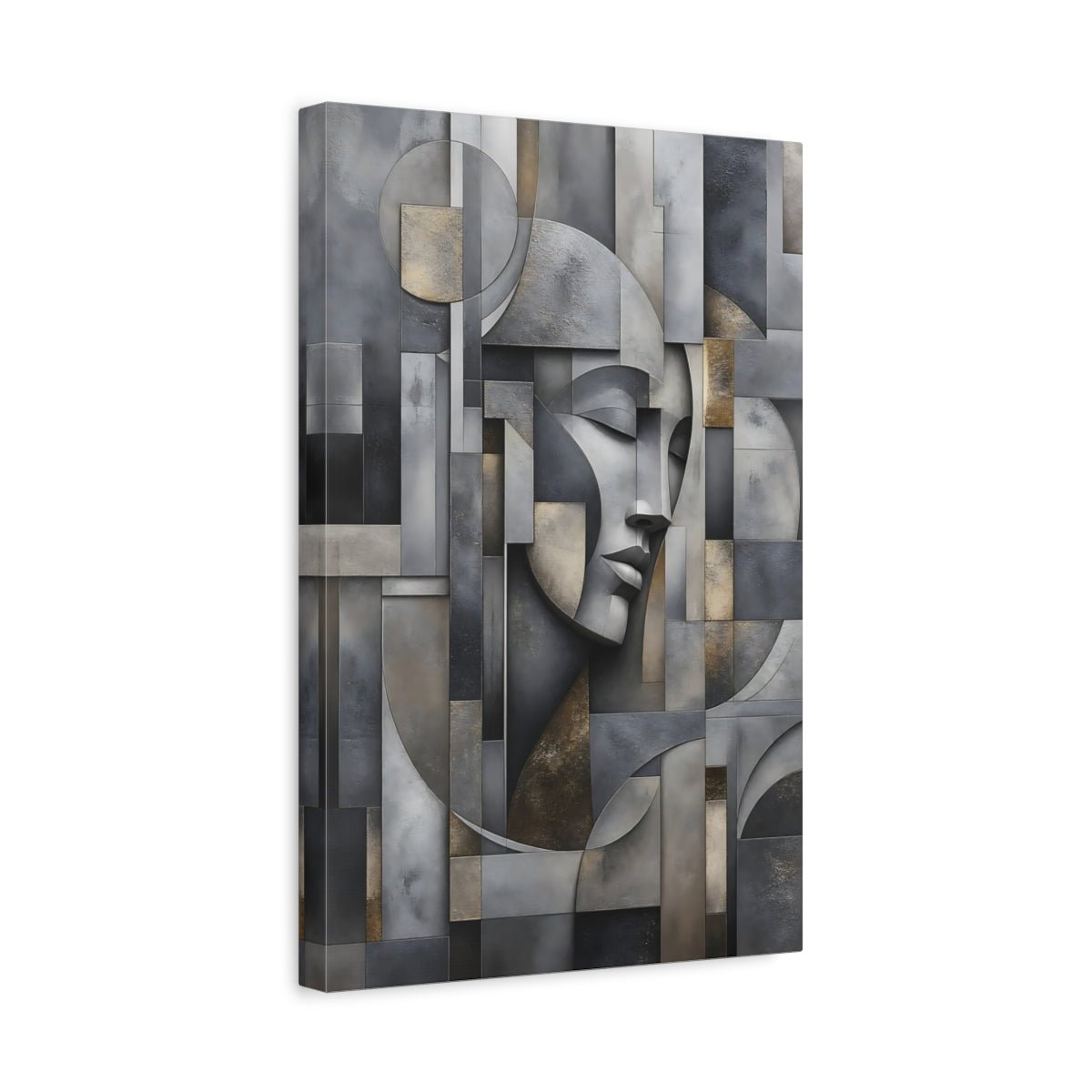 Abstract Geometric Face Grey And Gold Canvas Print – Living Room, Above Couch - YesArtYes
