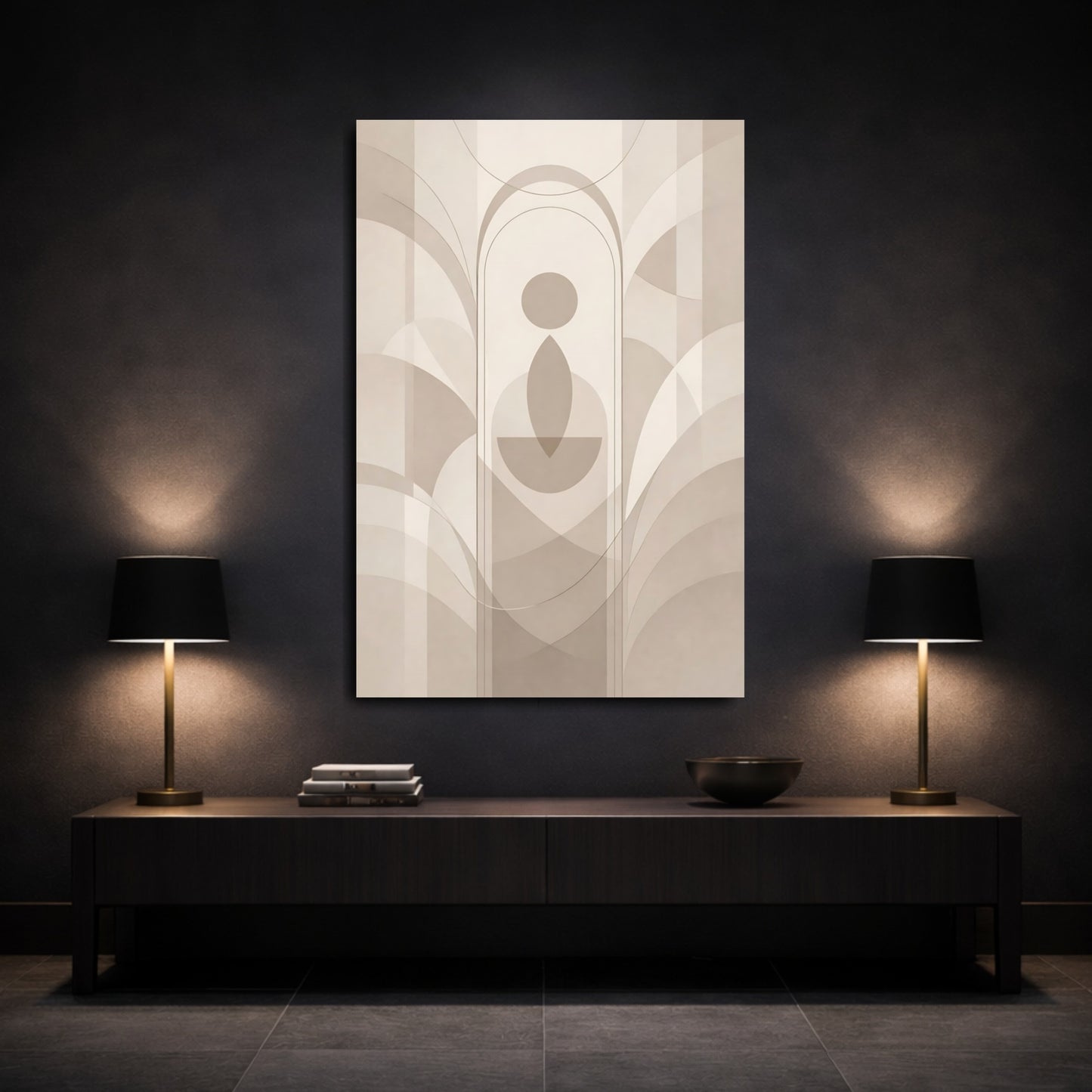 Abstract Geometric Figure Brown And Beige shown as front canvas room wall art