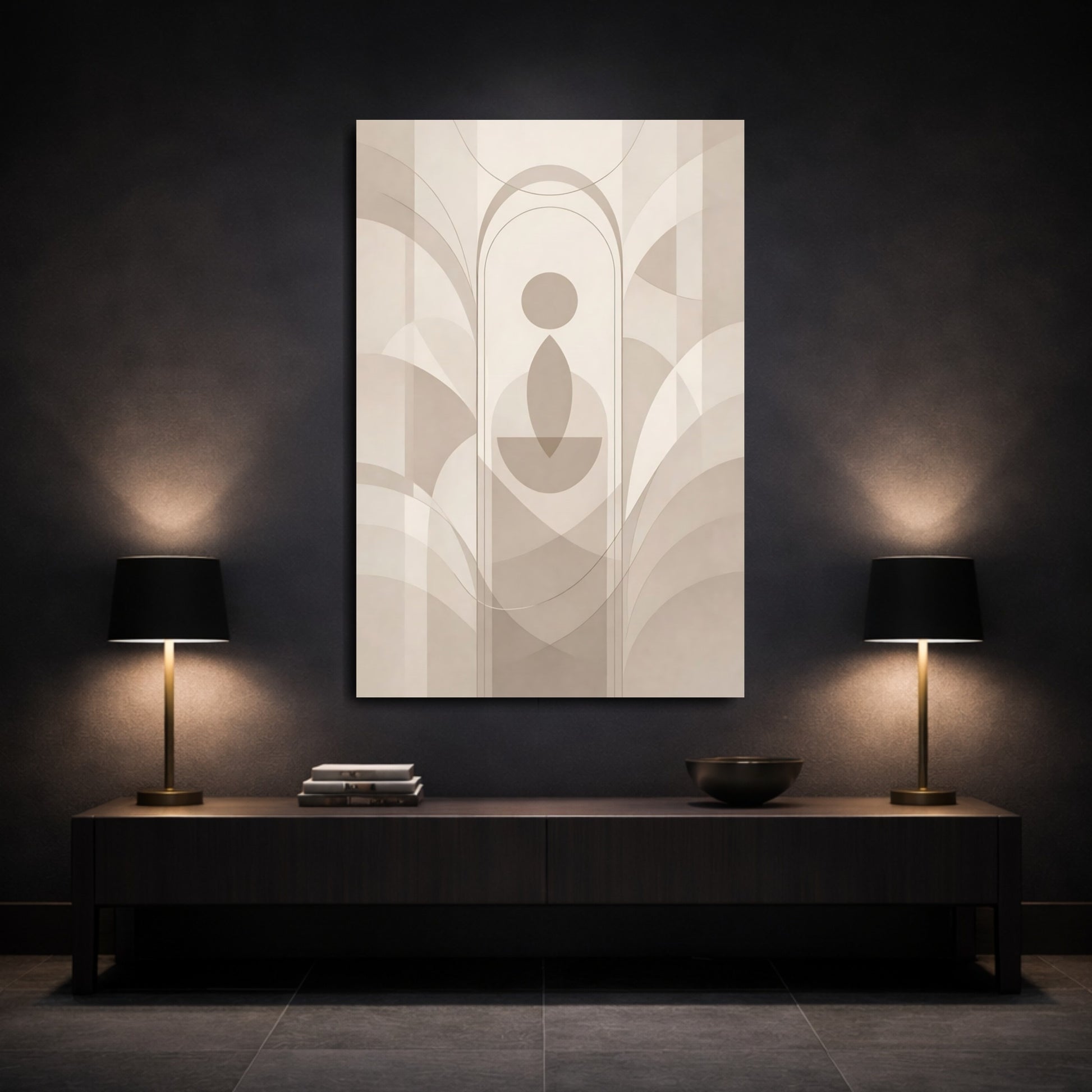 Abstract Geometric Figure Brown And Beige shown as front canvas room wall art