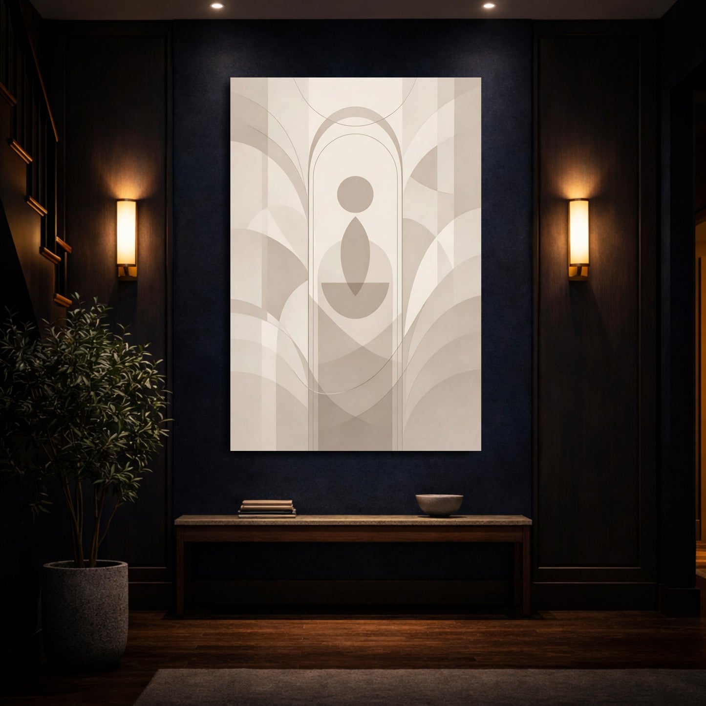Abstract Geometric Figure Brown And Beige shown as front canvas room wall art