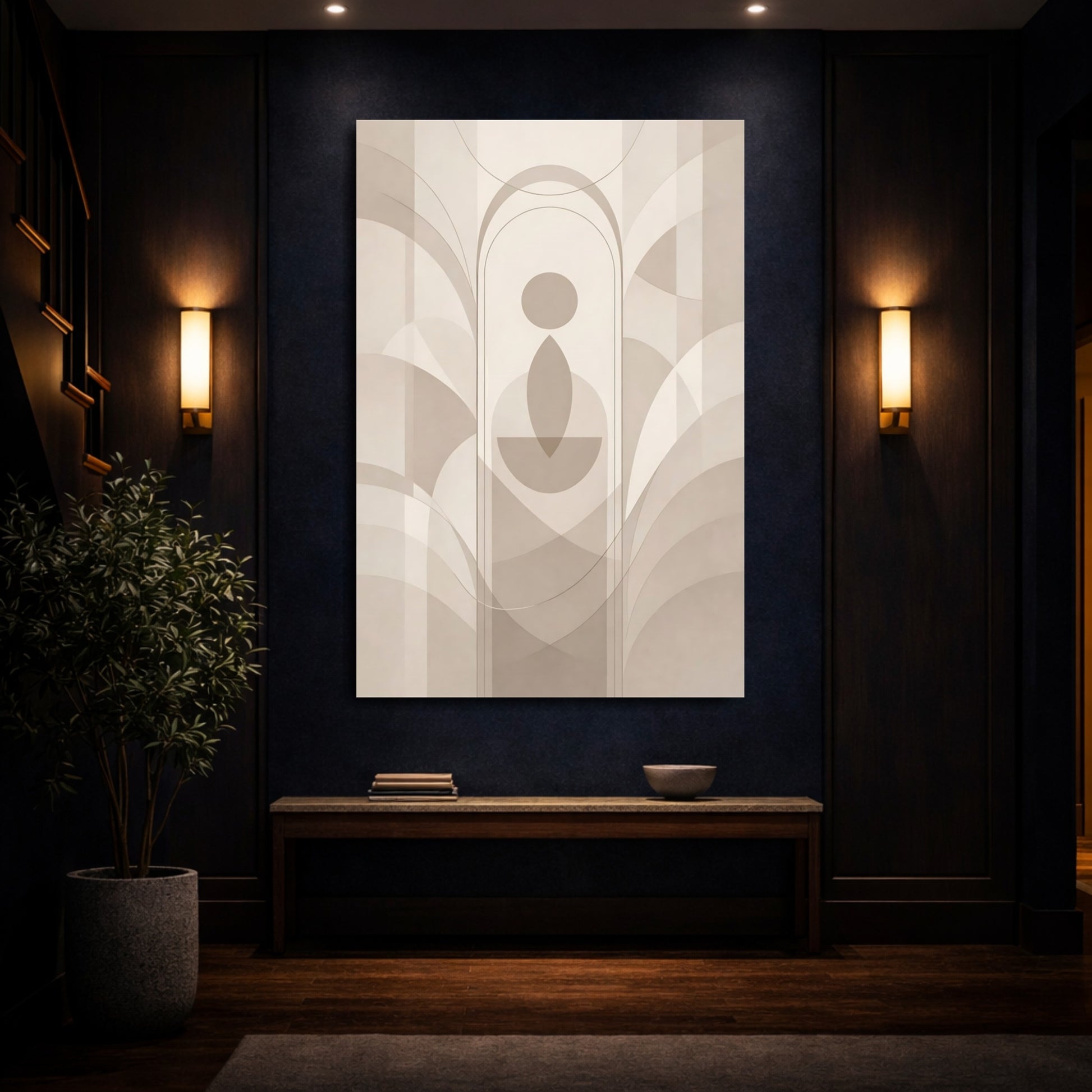 Abstract Geometric Figure Brown And Beige shown as front canvas room wall art