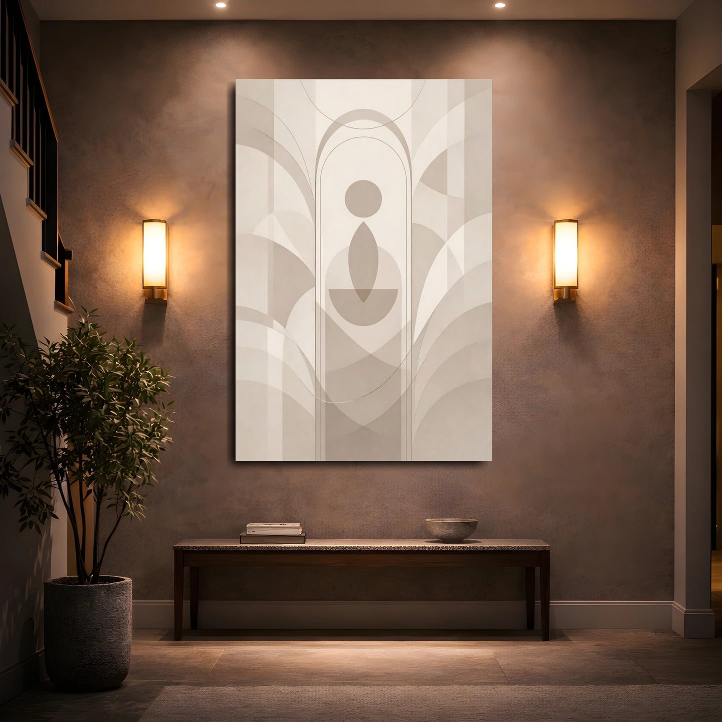 Abstract Geometric Figure Brown And Beige shown as front canvas room wall art