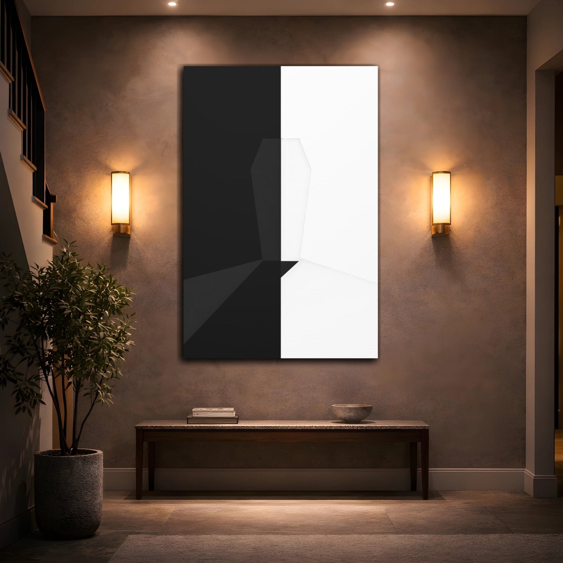 Abstract Geometric Form Black And White - Canvas Wall Art Print - YesArtYes