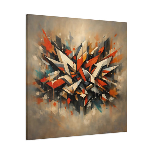 Main Mockup. Abstract Geometric Forms Abstract Orange Gray shown as stretched canvas wall art