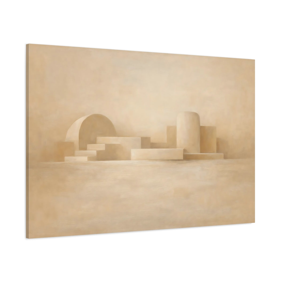 Main Mockup. Abstract Geometric Forms Beige Abstract shown as stretched canvas wall art