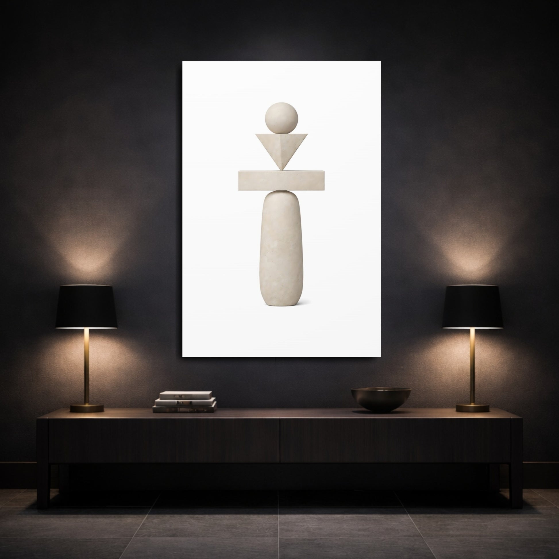 Abstract Geometric Forms Beige Abstract shown as front canvas room wall art