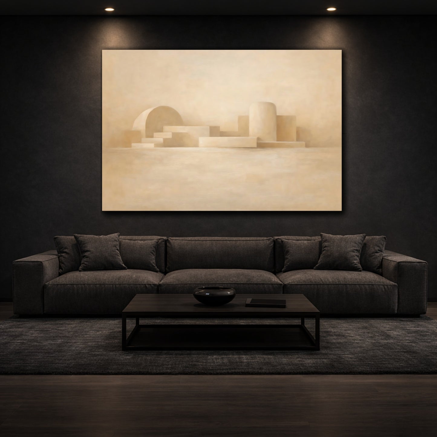 Mockup 2. Abstract Geometric Forms Beige Abstract shown as stretched canvas wall art