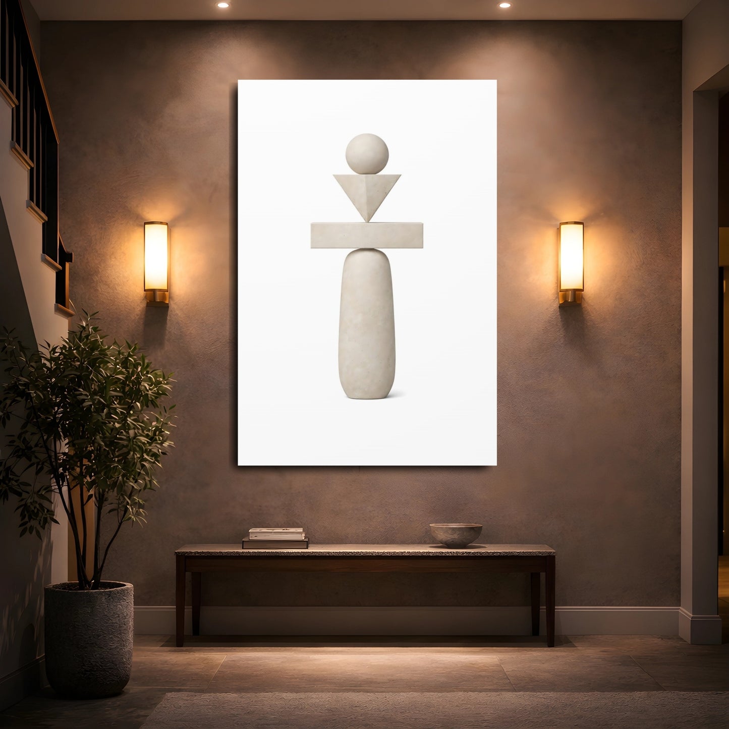 Abstract Geometric Forms Beige Abstract shown as front canvas room wall art