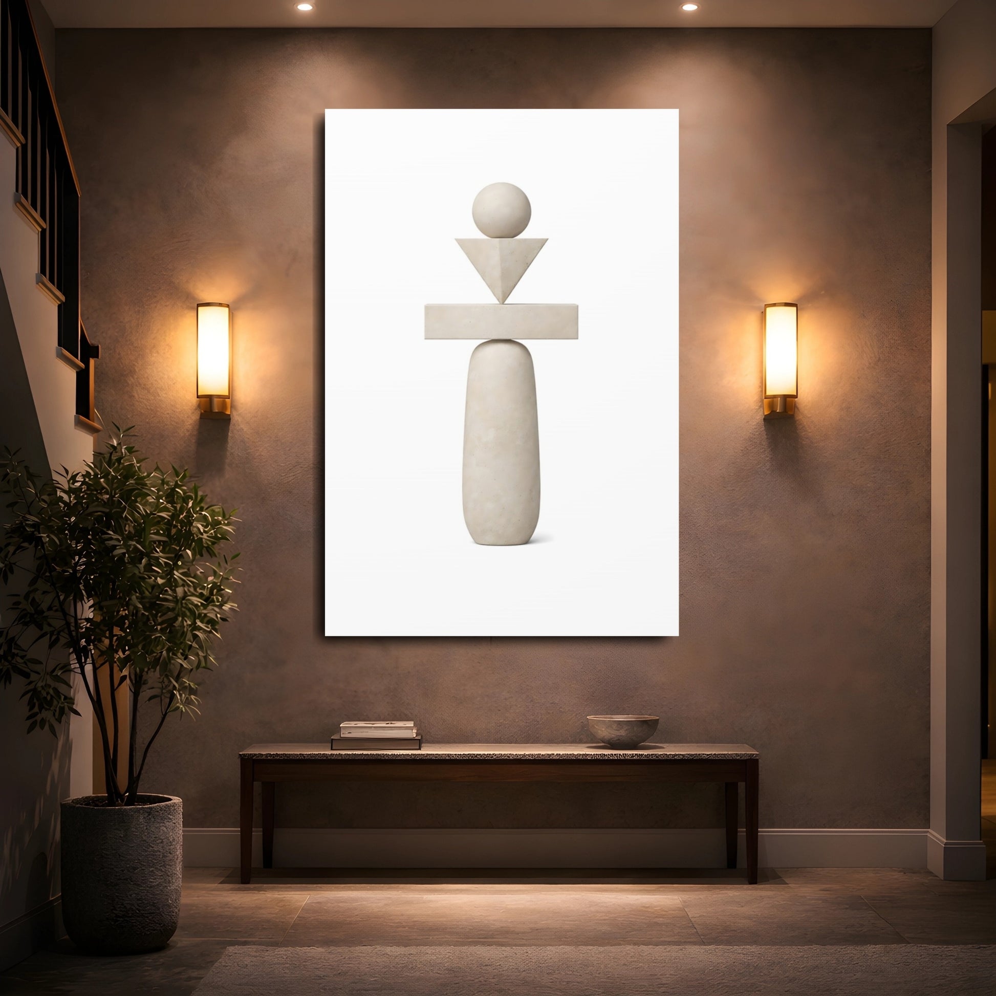 Abstract Geometric Forms Beige Abstract shown as front canvas room wall art
