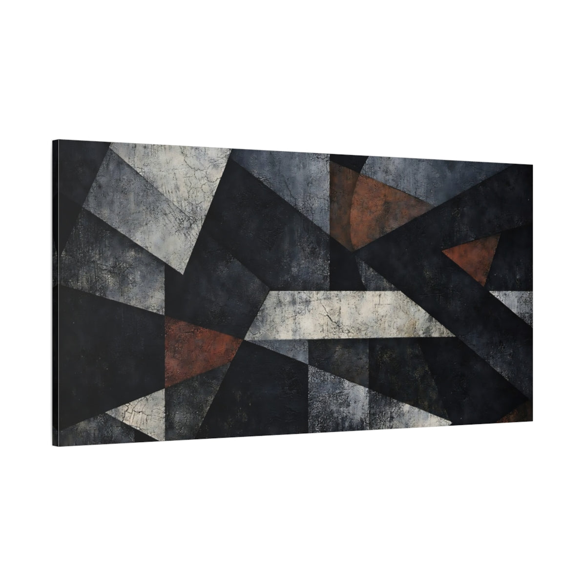 Main Mockup. Abstract Geometric Forms Black Grey Abstract shown as stretched canvas wall art