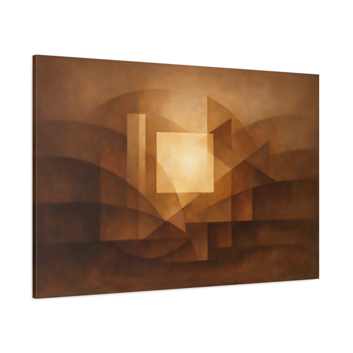 Abstract Geometric Forms Brown And Gold Abstract shown as stretched canvas wall art