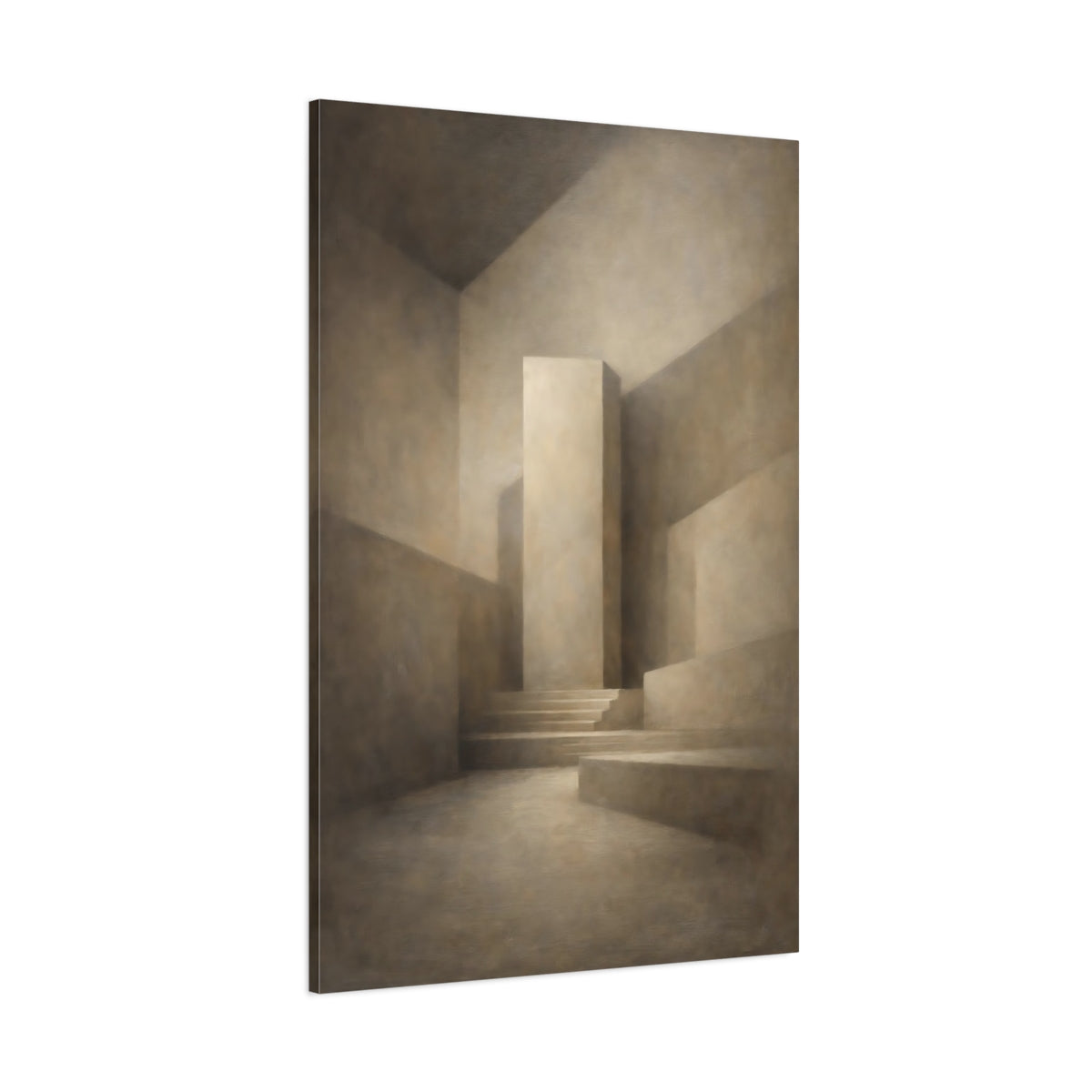 Main Mockup. Abstract Geometric Forms Brown Monochromatic shown as stretched canvas wall art