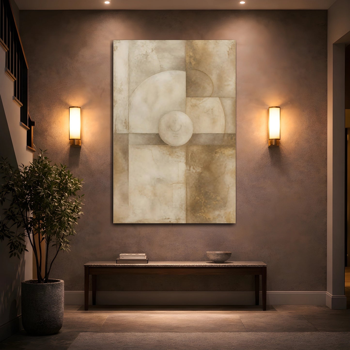 Mockup 2. Abstract Geometric Forms Earth Tones Abstract shown as stretched canvas wall art