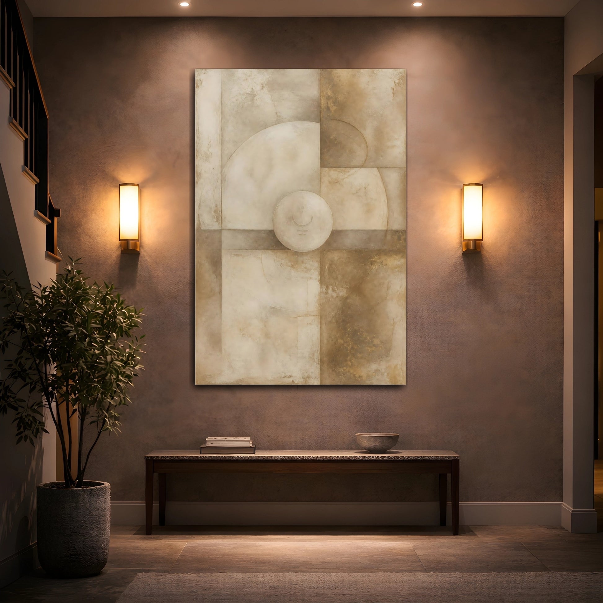 Mockup 2. Abstract Geometric Forms Earth Tones Abstract shown as stretched canvas wall art
