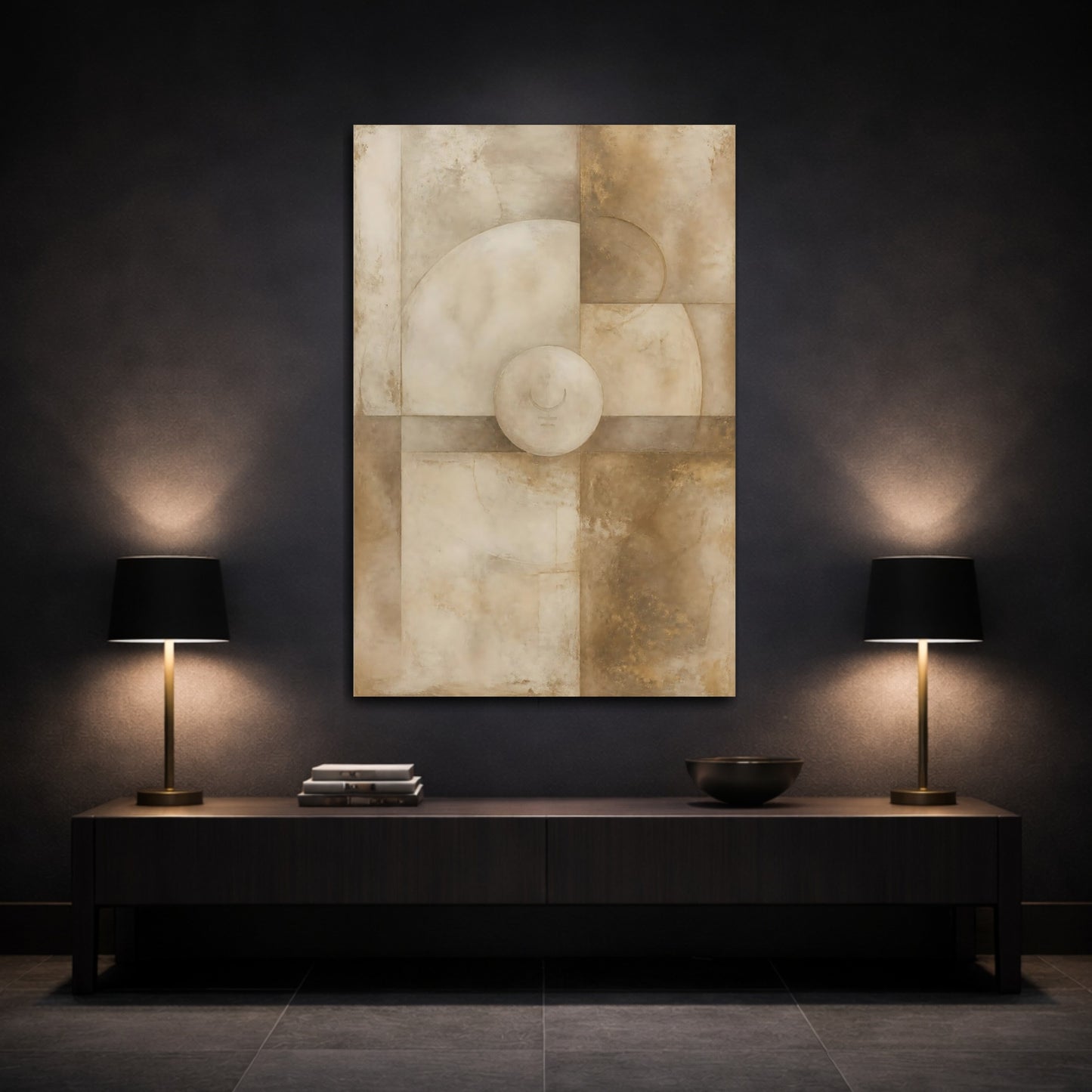 Mockup 3. Abstract Geometric Forms Earth Tones Abstract shown as stretched canvas wall art