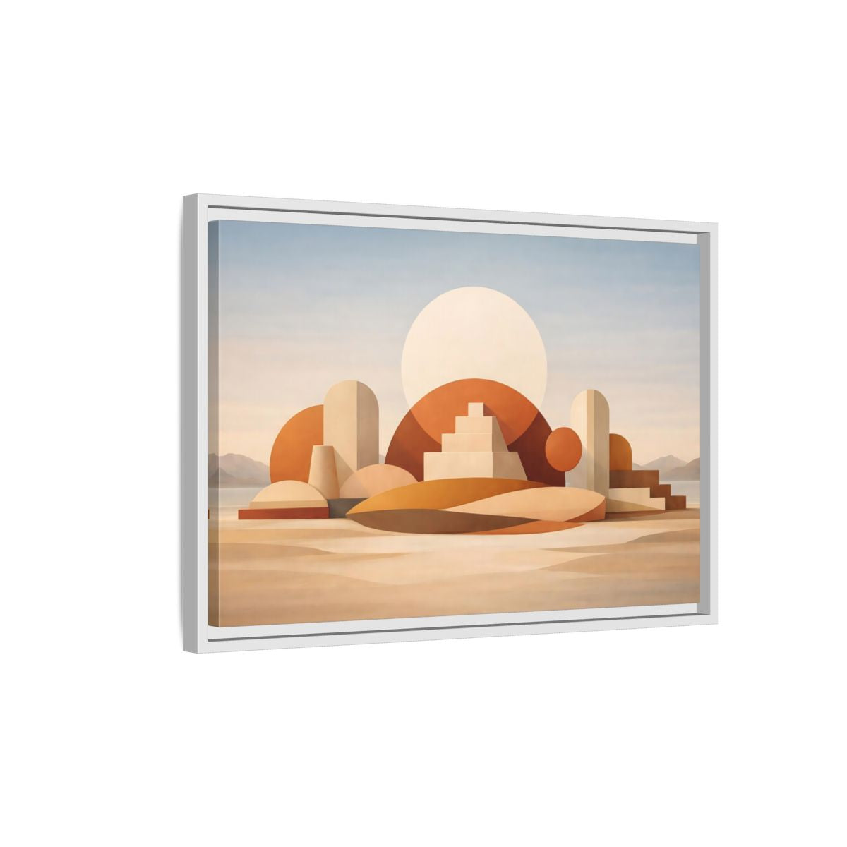 Side Mockup 1. Abstract Geometric Forms Earthy Geometric shown as stretched canvas wall art