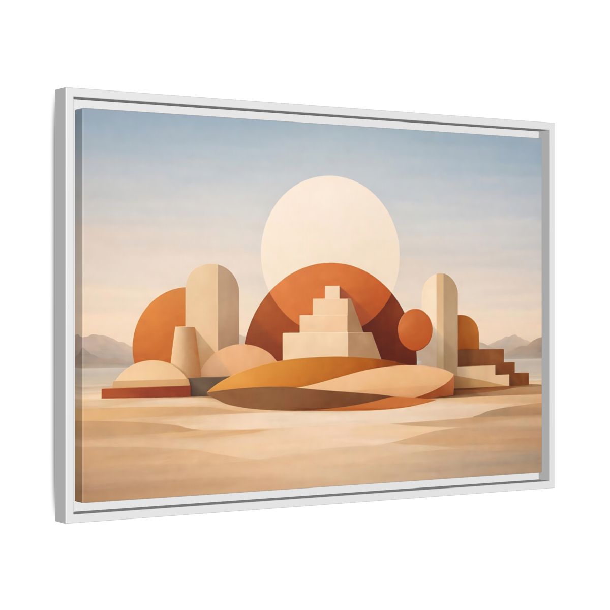 Side Mockup 10. Abstract Geometric Forms Earthy Geometric shown as stretched canvas wall art