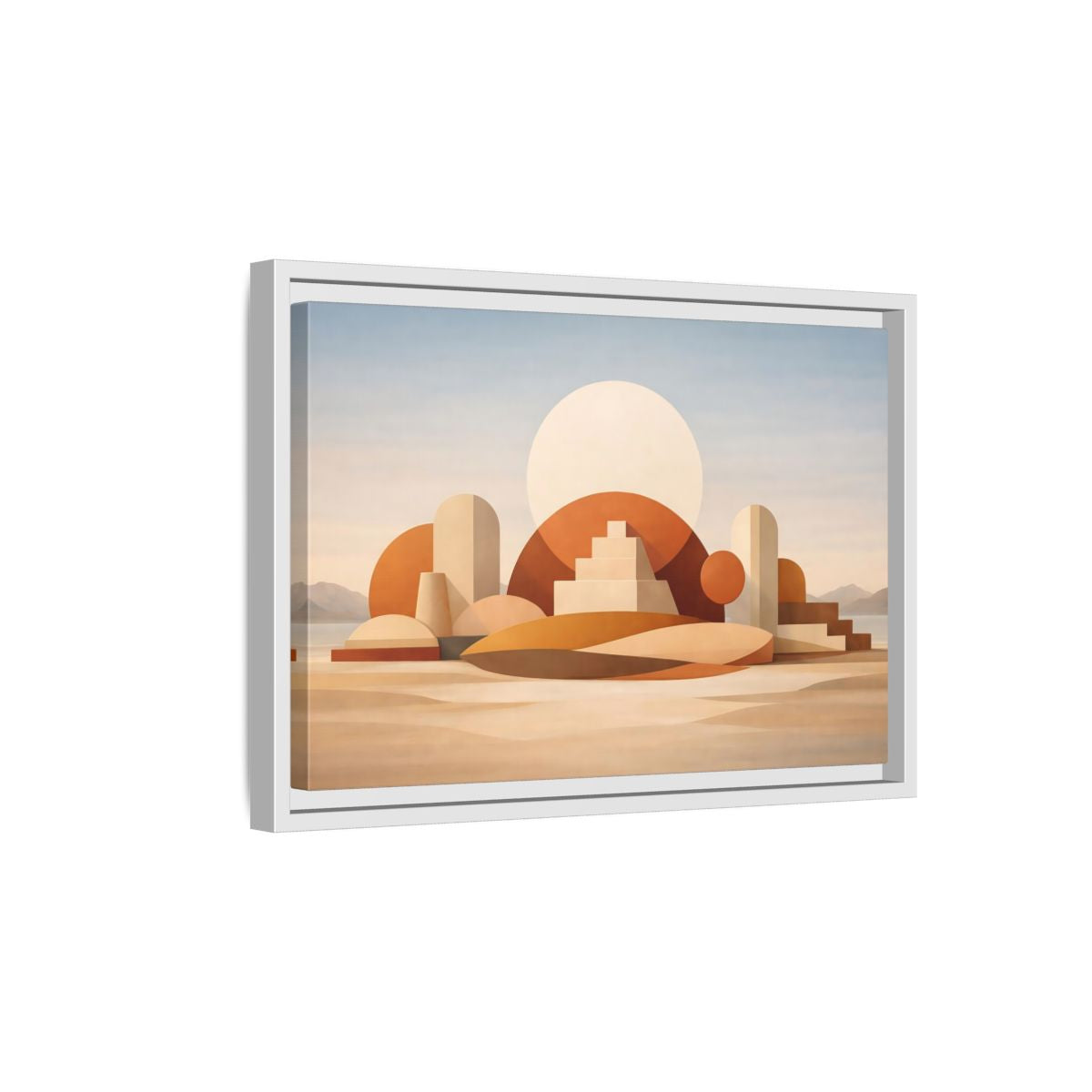 Side Mockup 4. Abstract Geometric Forms Earthy Tones Abstract shown as stretched canvas wall art