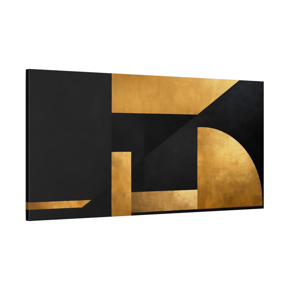 Main Mockup. Abstract Geometric Forms Gold And Black shown as stretched canvas wall art