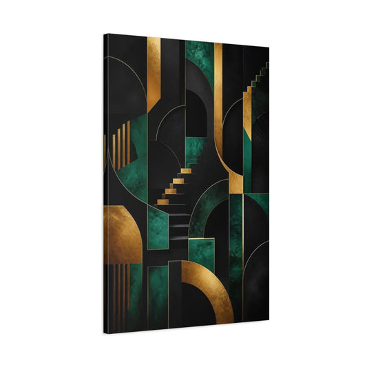Abstract Geometric Forms Gold And Green Canvas Print – Living Room, Above Fireplace - YesArtYes
