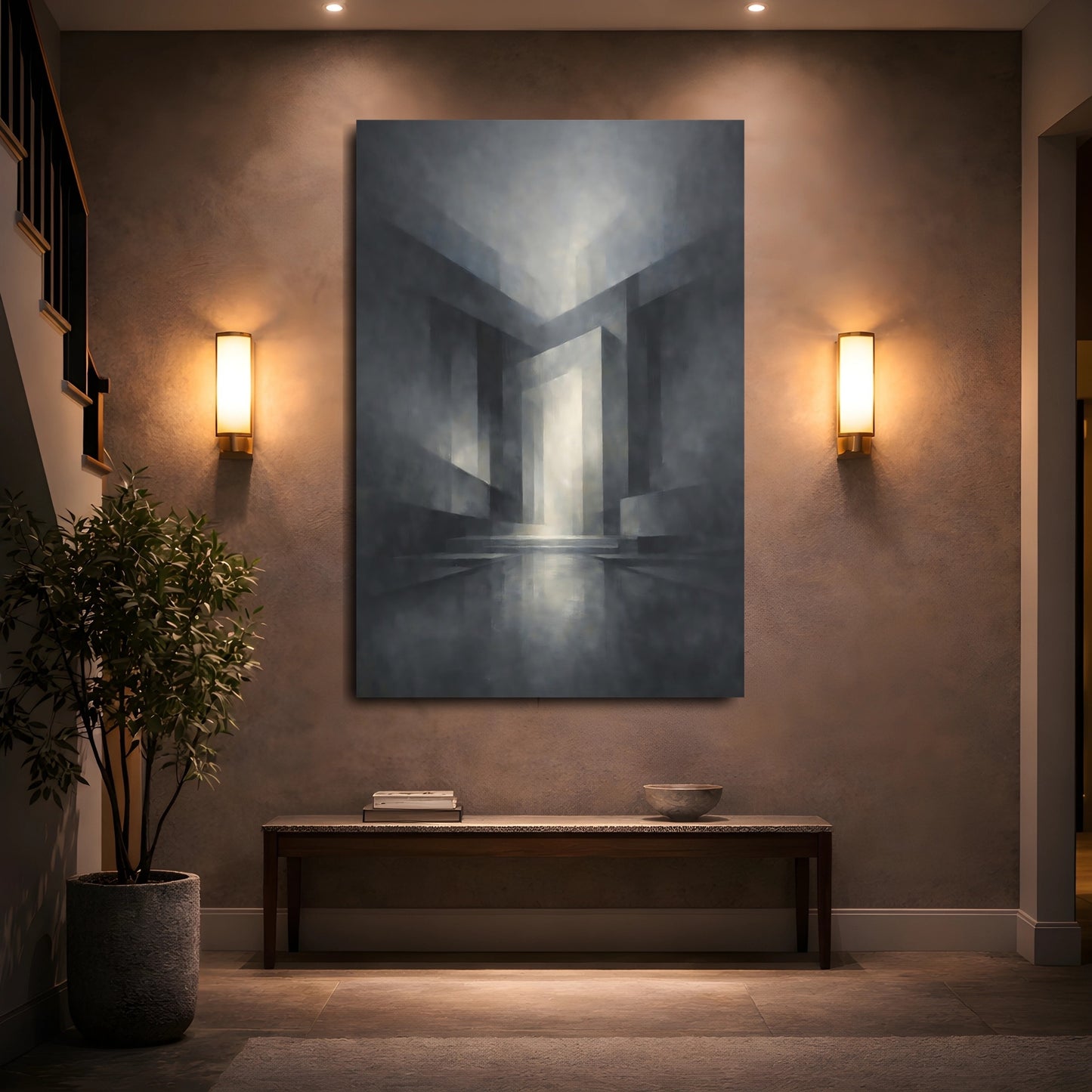 Mockup 4. Abstract Geometric Forms Monochrome Geometric shown as stretched canvas wall art