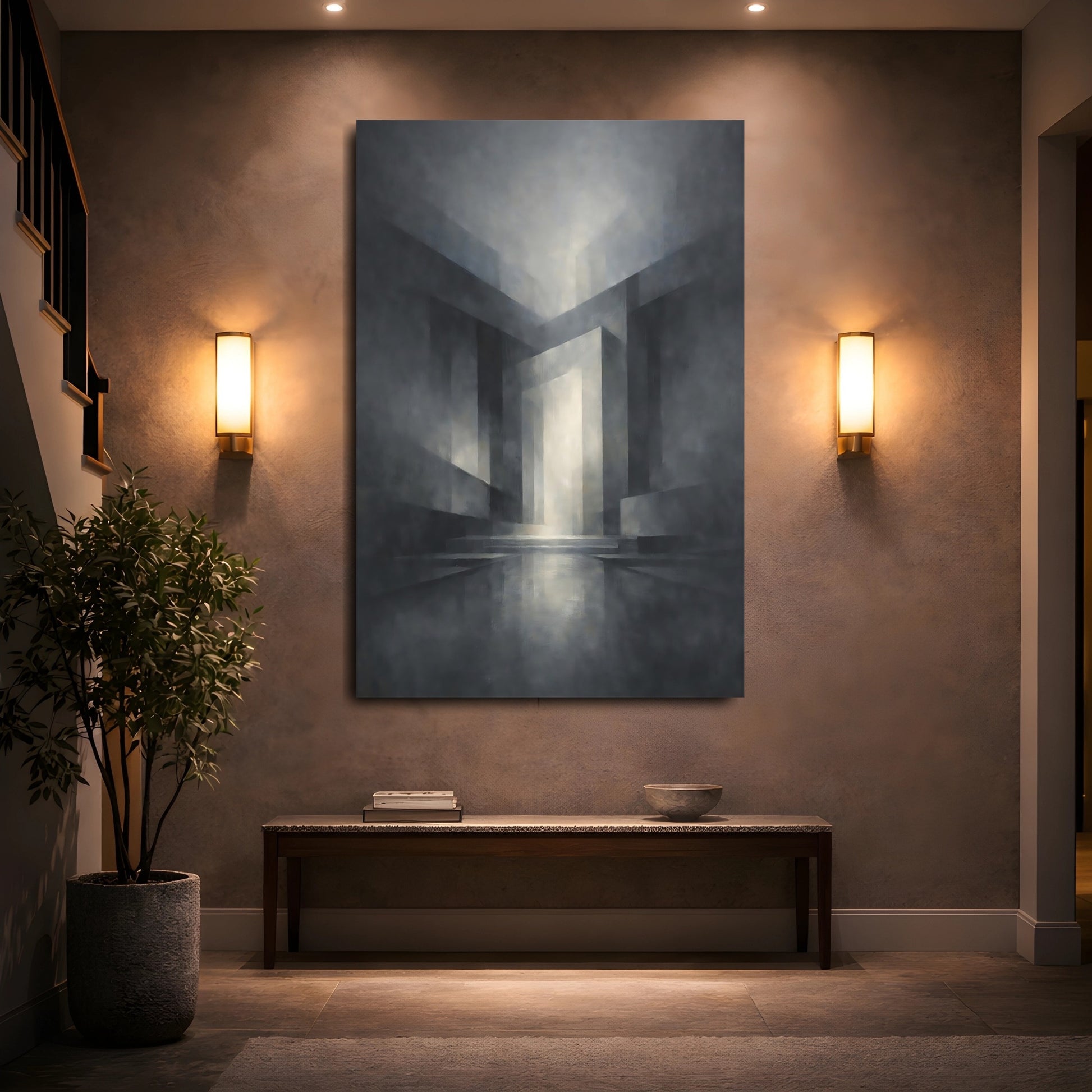 Mockup 4. Abstract Geometric Forms Monochrome Geometric shown as stretched canvas wall art