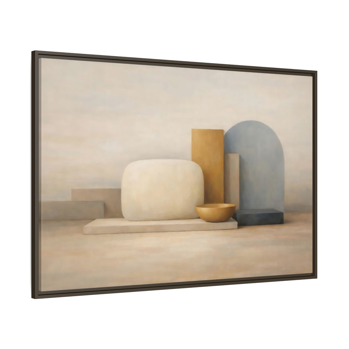 Main Mockup. Abstract Geometric Forms Muted Geometric Still Life shown as stretched canvas wall art
