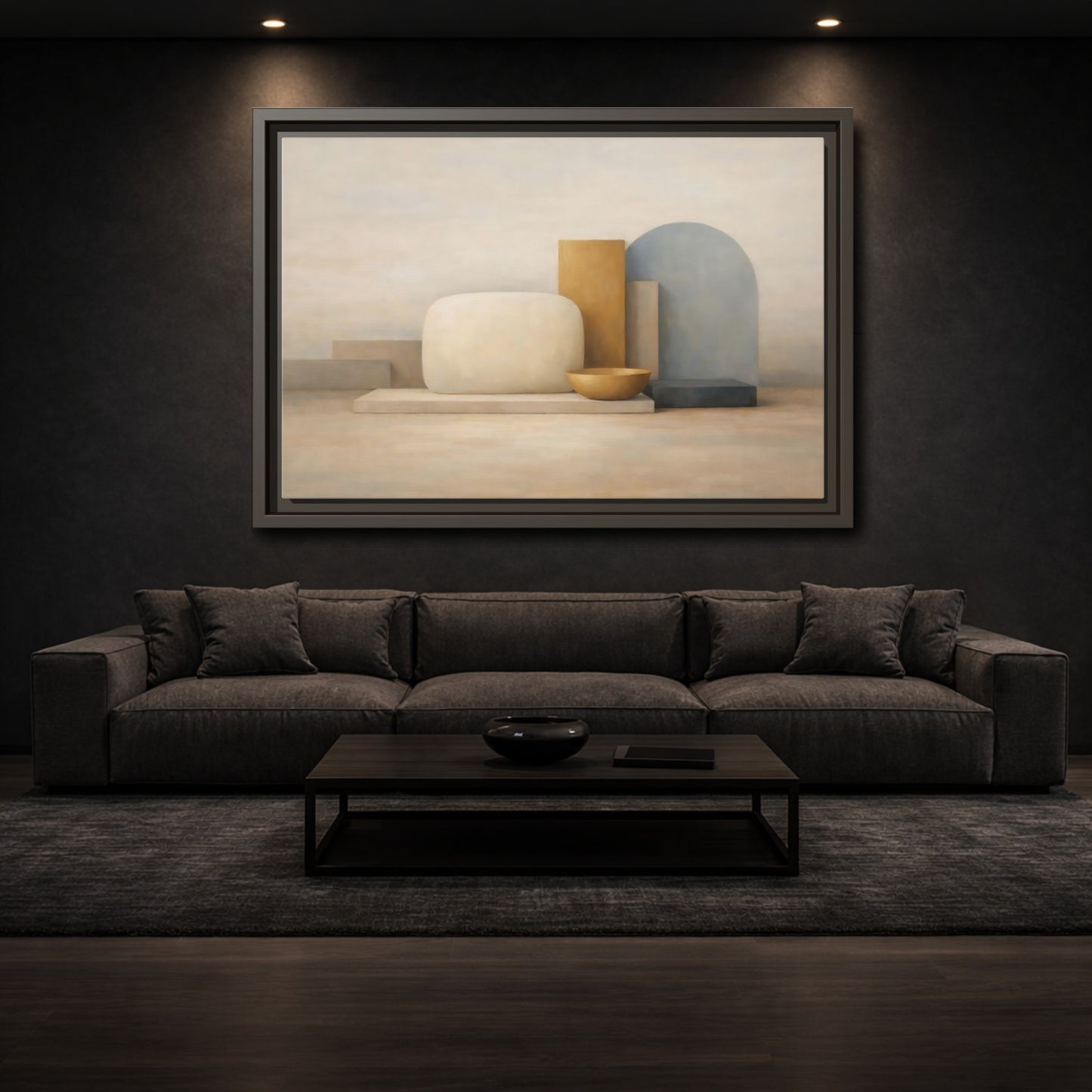 Mockup 2. Abstract Geometric Forms Muted Geometric Still Life shown as stretched canvas wall art