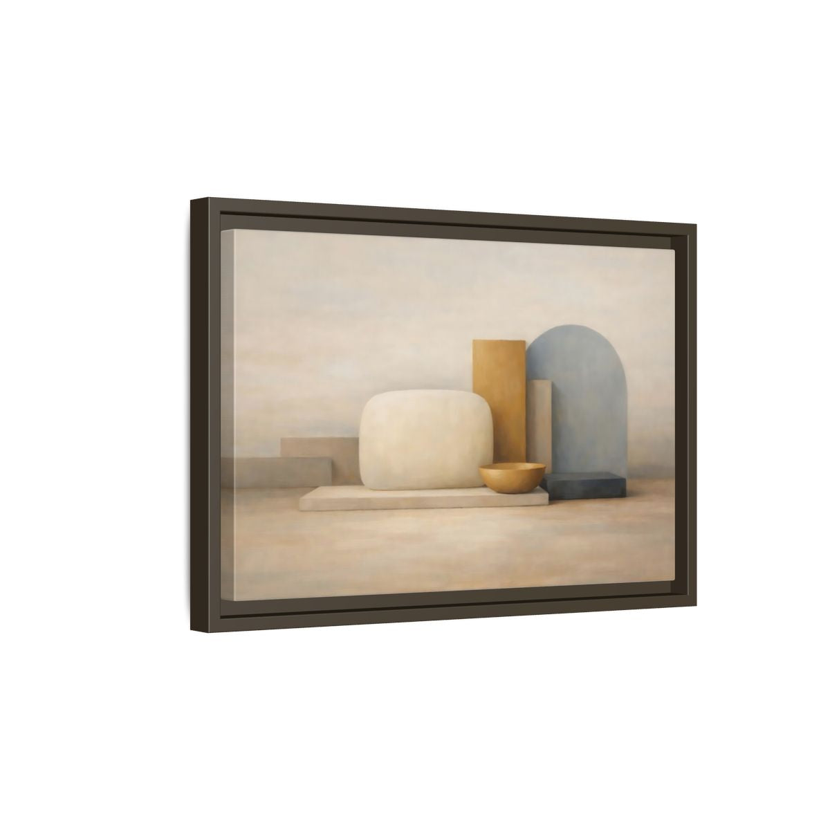 Side Mockup 5. Abstract Geometric Forms Muted Geometric Still Life shown as stretched canvas wall art