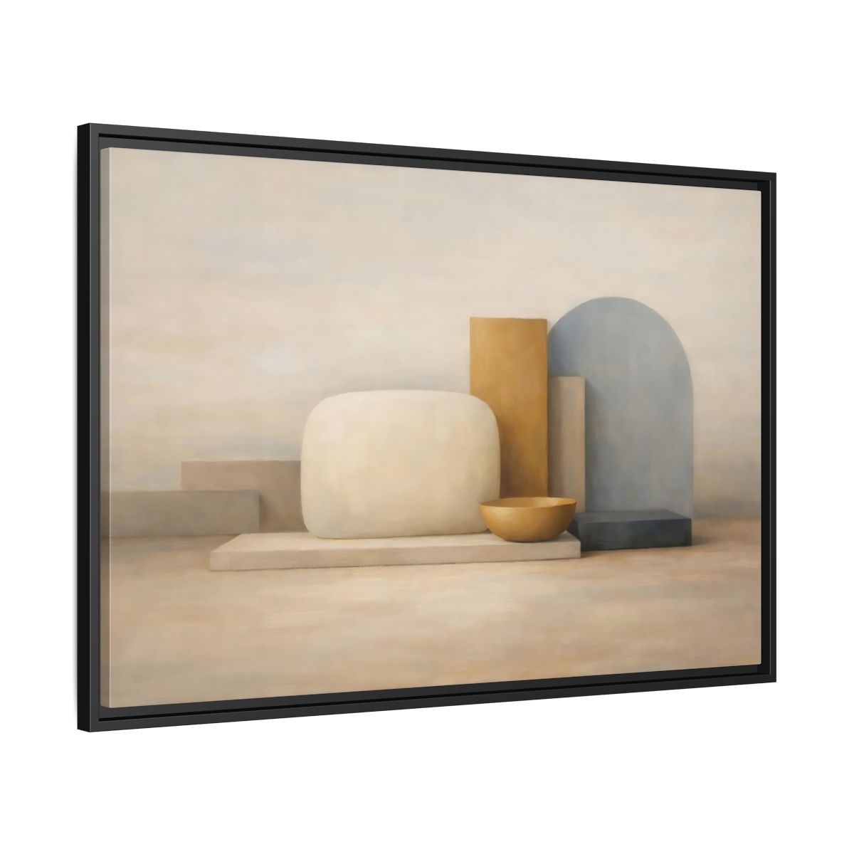 Side Mockup 13. Abstract Geometric Forms Muted Geometric Still Life shown as stretched canvas wall art