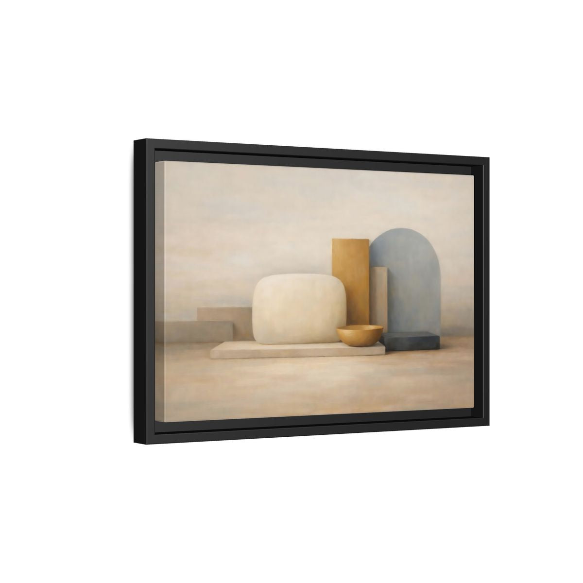Side Mockup 6. Abstract Geometric Forms Muted Geometric Still Life shown as stretched canvas wall art