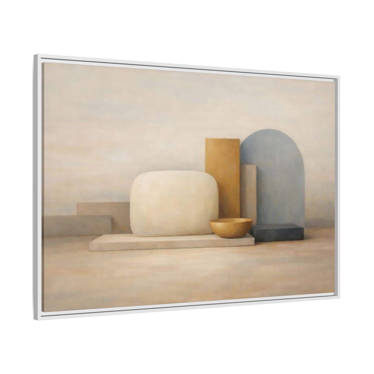 Side Mockup 7. Abstract Geometric Forms Muted Geometric Still Life shown as stretched canvas wall art