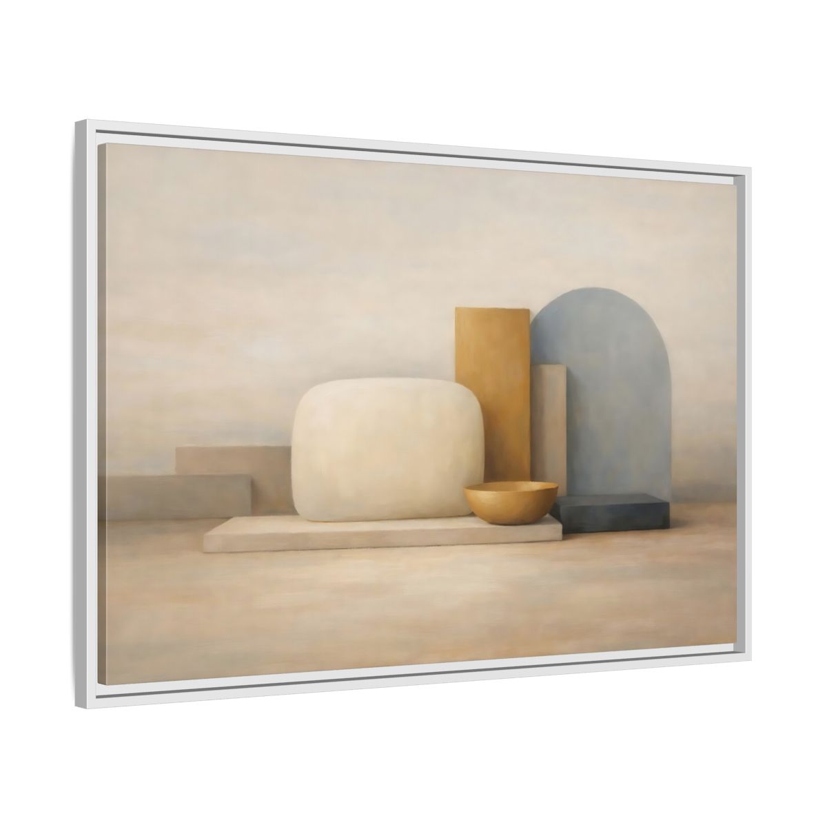 Side Mockup 8. Abstract Geometric Forms Muted Geometric Still Life shown as stretched canvas wall art